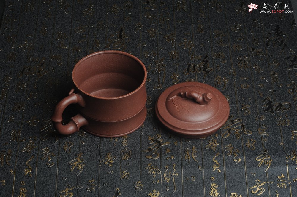 紫砂壶图片：美杯特惠 优质紫泥精工竹节盖杯 - 美壶网