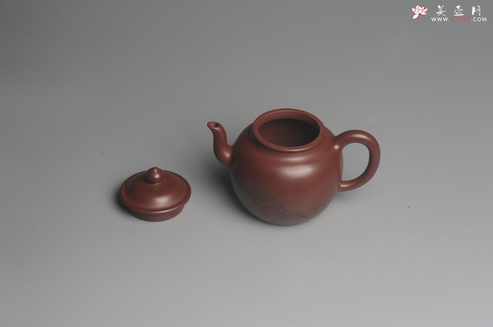 紫砂壶图片：油润黄龙山4号深井红皮龙 全手工高灯壶 清茗堂助工文气装饰龟寿图 延年益寿 - 美壶网