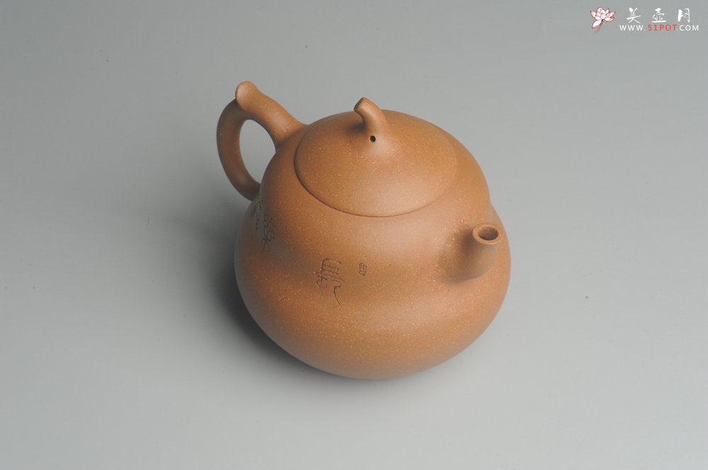 紫砂壶图片：美壶特惠 特好降坡泥精工葫芦壶(福禄) 装饰山水 灰常文气 - 美壶网