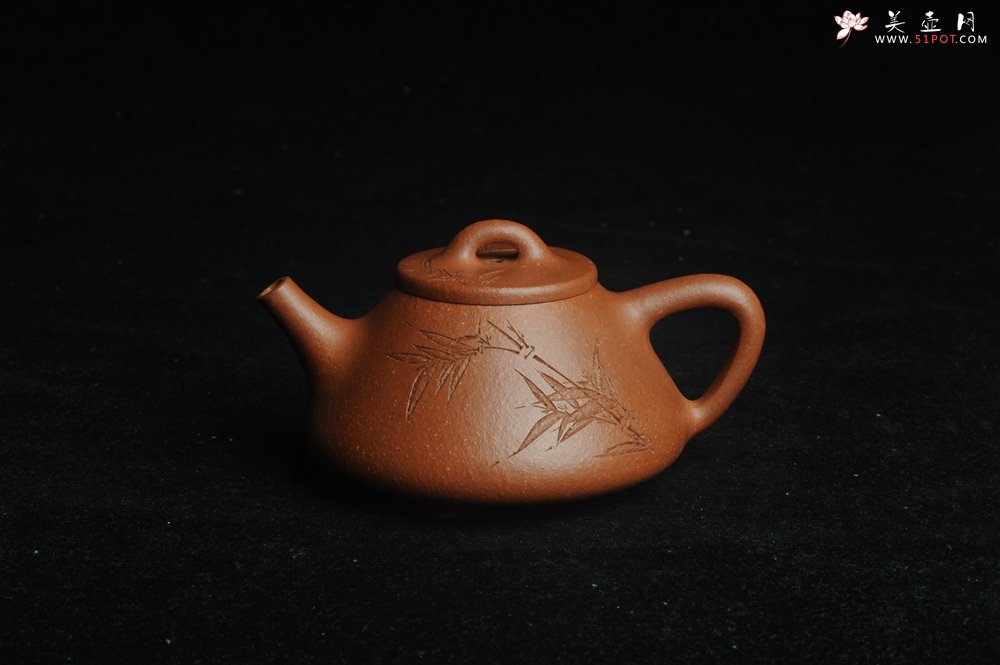 紫砂壶图片：美壶特惠 超精致特好降坡泥小品子冶石瓢 刻竹 居不可无竹 - 美壶网