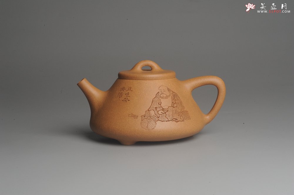 紫砂壶图片：油润老黄段泥(此泥料属于家藏老料！油润无比，识者自知！)全手工子冶石瓢 装饰人物 特文气 - 美壶网