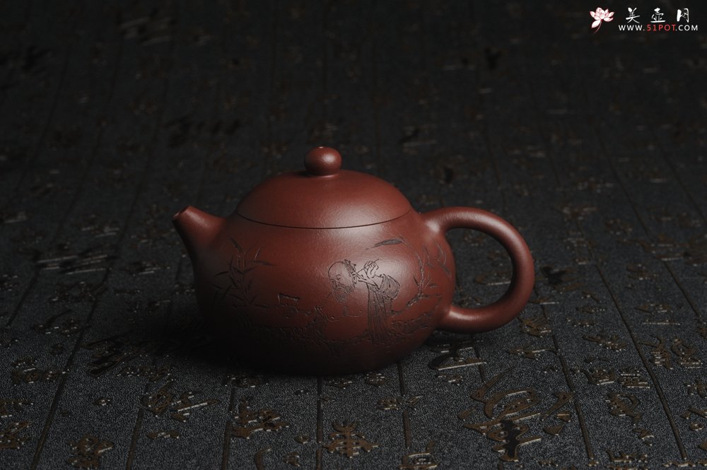 紫砂壶图片：【好壶已结缘 预定】油润底曹青 全手工高文旦 装饰人物 特文气 - 美壶网