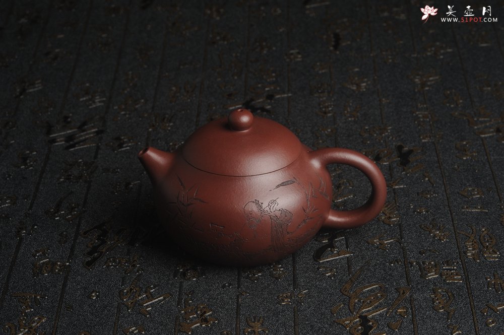 紫砂壶图片：【好壶已结缘 预定】油润底曹青 全手工高文旦 装饰人物 特文气 - 美壶网