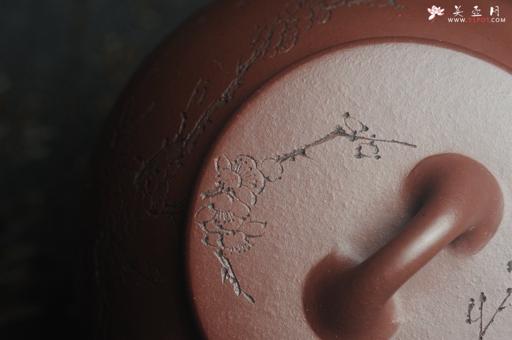 紫砂壶图片：油润底曹青 全手工周氏石瓢 装饰喜上眉梢 特文气 - 美壶网