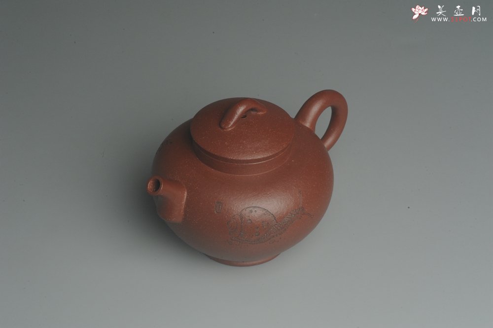 紫砂壶图片：美壶特惠 助工精工降坡泥陶瓮壶 蜗牛特文气 - 美壶网
