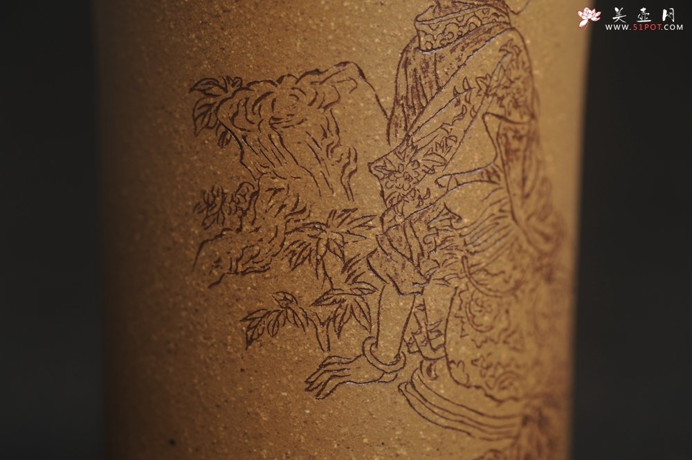 紫砂壶图片：美杯国庆特惠 精品好泥好工好刻雅致西施浣纱主人杯 茶人醉爱 - 美壶网