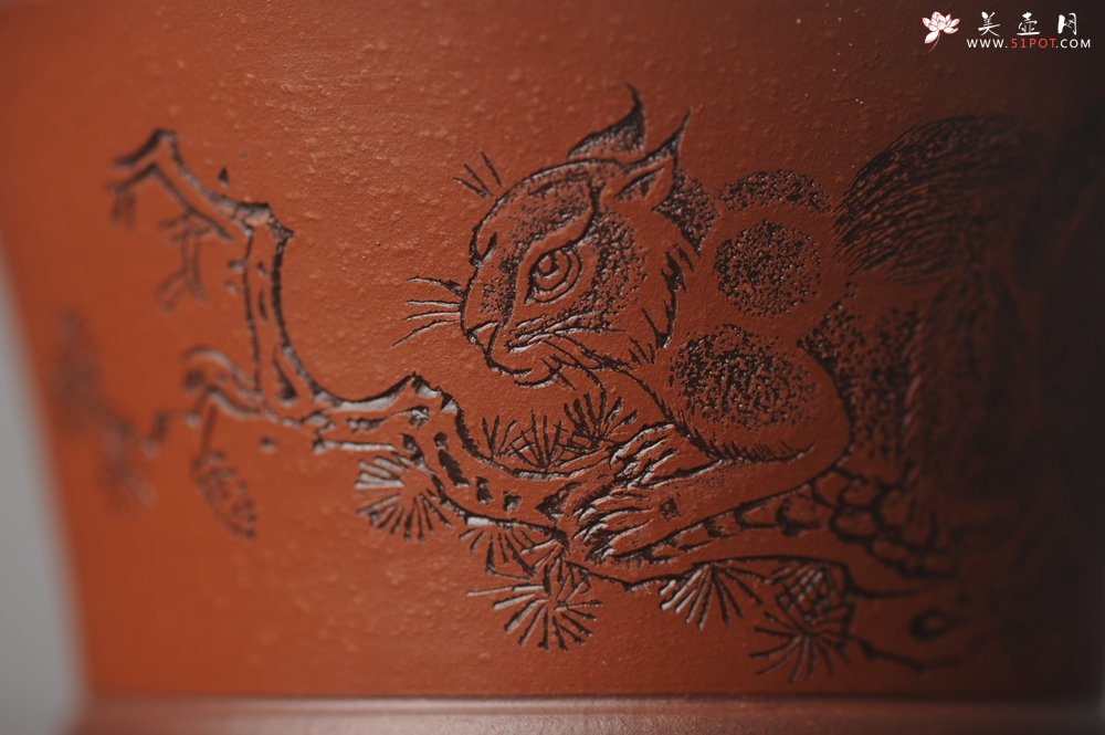 紫砂壶图片：美杯国庆特惠 精品好泥好工好刻雅致特厚实松鼠主人杯 - 美壶网