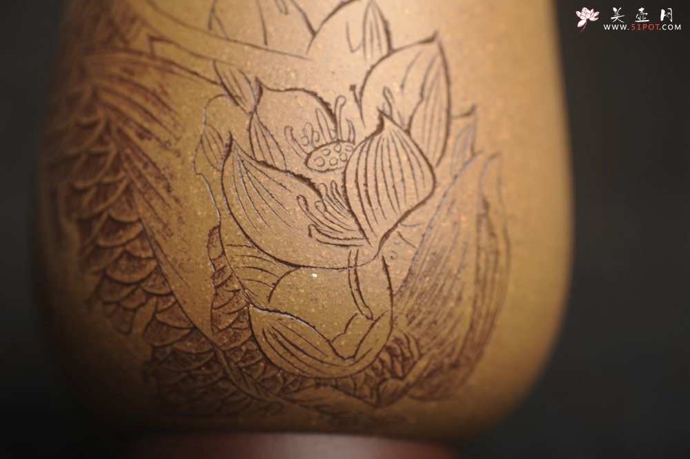 紫砂壶图片：美杯特惠 精品好泥好工好刻雅致特厚实鱼跃主人杯二式 茶人醉爱 - 美壶网