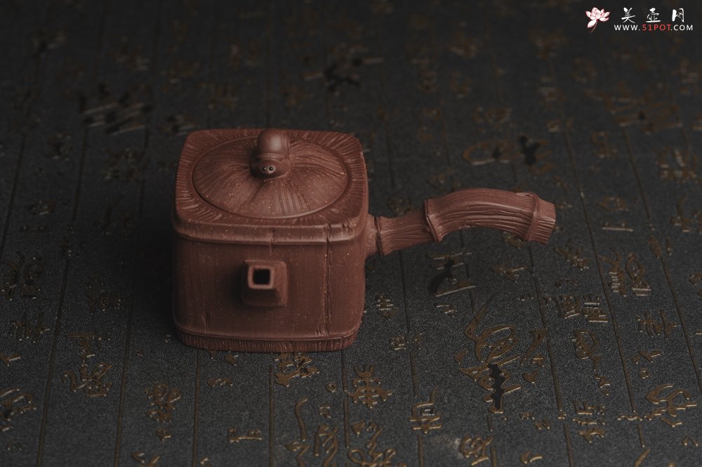 紫砂壶图片：美壶特惠 精致蜗牛四方竹唐羽壶 茶人醉爱 - 美壶网