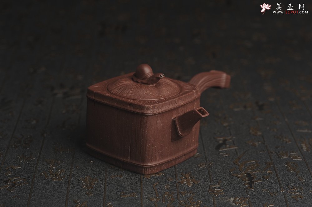 紫砂壶图片：美壶特惠 精致蜗牛四方竹唐羽壶 茶人醉爱 - 美壶网