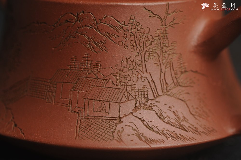 紫砂壶图片：美壶特惠 精致老清水泥通景山水曼生柱础壶 - 美壶网