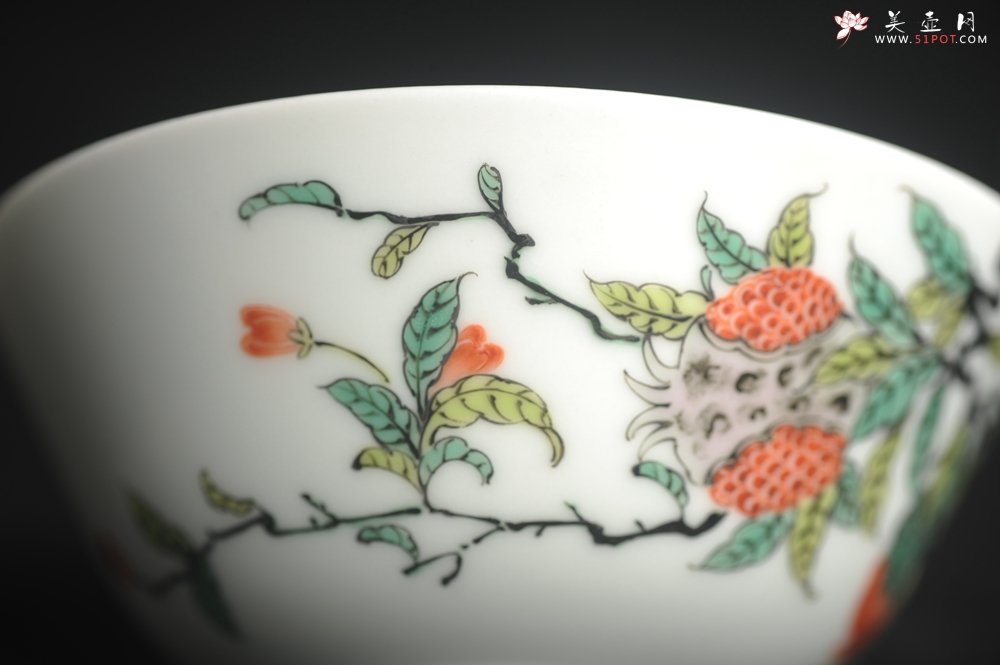 紫砂壶图片：玄辰器 精品古彩 石榴多子多福 笑口常开 主人杯压手杯二式 景德镇茶杯 茶人醉爱 - 美壶网