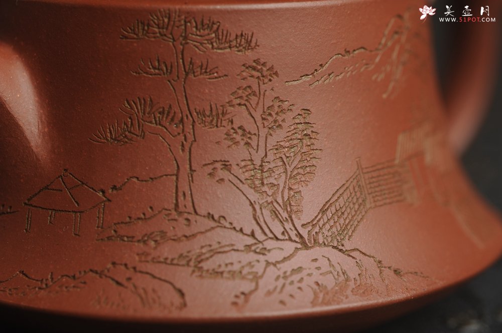 紫砂壶图片：美壶特惠 精致老清水泥通景山水曼生柱础壶 - 美壶网