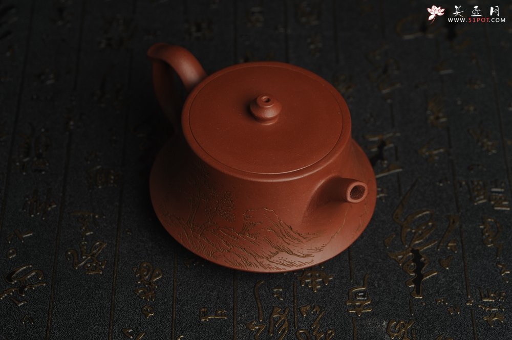 紫砂壶图片：美壶特惠 精致老清水泥通景山水曼生柱础壶 - 美壶网