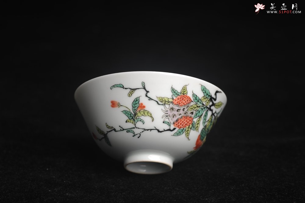 紫砂壶图片：玄辰器 精品古彩 石榴多子多福 笑口常开 主人杯压手杯二式 景德镇茶杯 茶人醉爱 - 美壶网