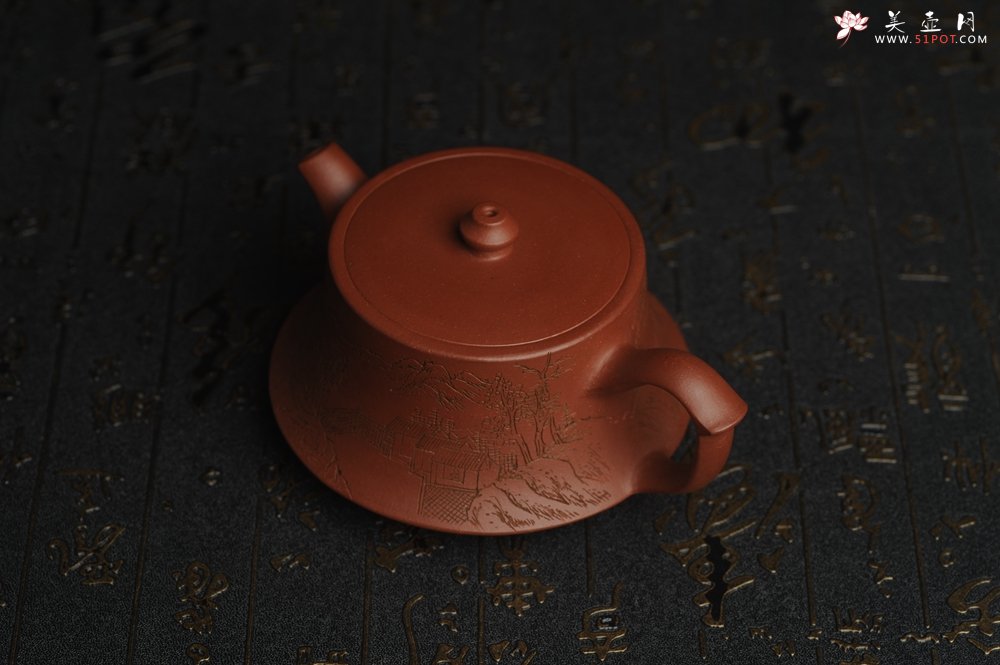 紫砂壶图片：美壶特惠 精致老清水泥通景山水曼生柱础壶 - 美壶网