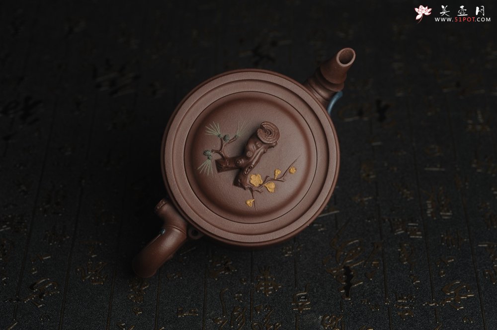 紫砂壶图片：美壶特惠 精工岁寒三友松竹梅竹段壶 嵌盖难度大 文气雅致 - 美壶网