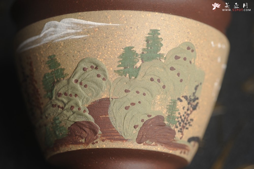 紫砂壶图片：美杯特惠 精致泥绘山水主人杯 茶人醉爱 - 美壶网