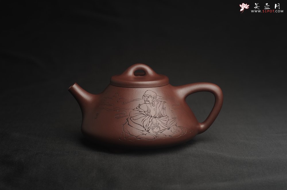 紫砂壶图片：美壶年底特惠 精品老紫泥子冶石瓢 装饰云游图 特文气 做工不输2000元同类作品 - 美壶网