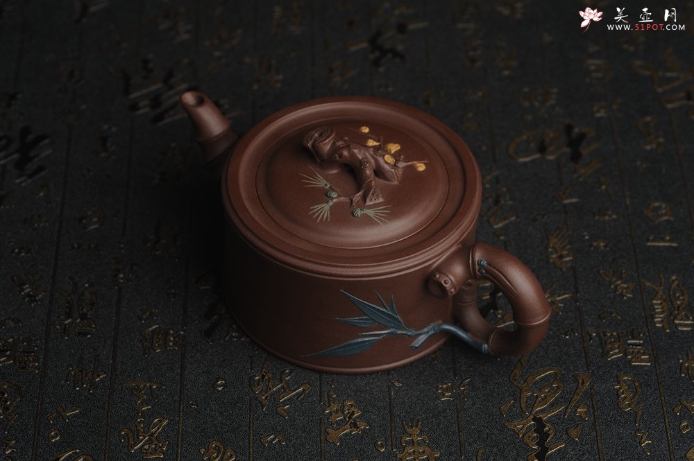 紫砂壶图片：美壶特惠 精工岁寒三友松竹梅竹段壶 嵌盖难度大 文气雅致 - 美壶网