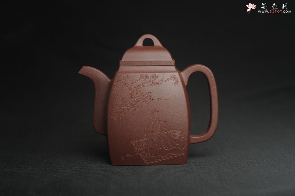 紫砂壶图片：全手工精致汉方壶 无事此静坐 有情且赋诗 禅意浓浓 - 美壶网