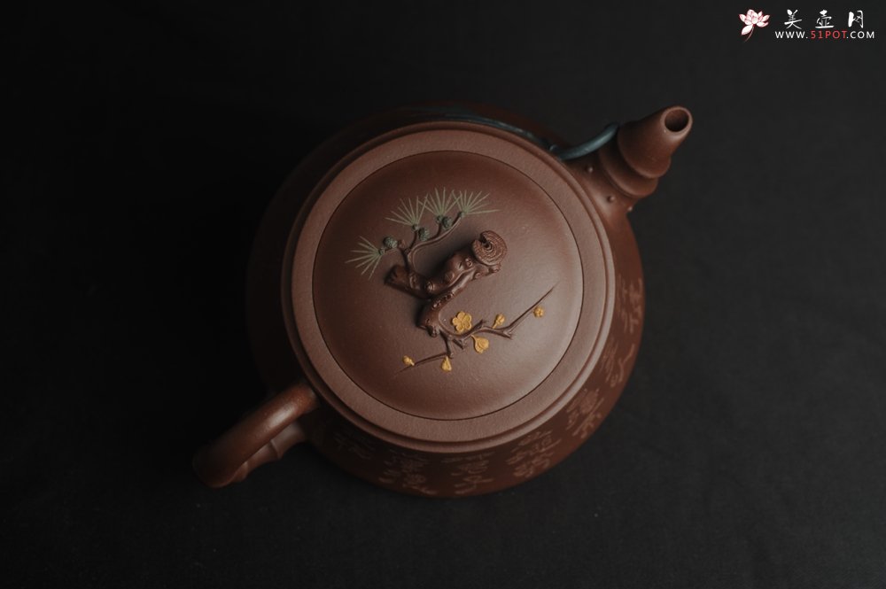 紫砂壶图片：美壶年底特惠 精品松竹梅紫砂壶 厚德载物 - 美壶网