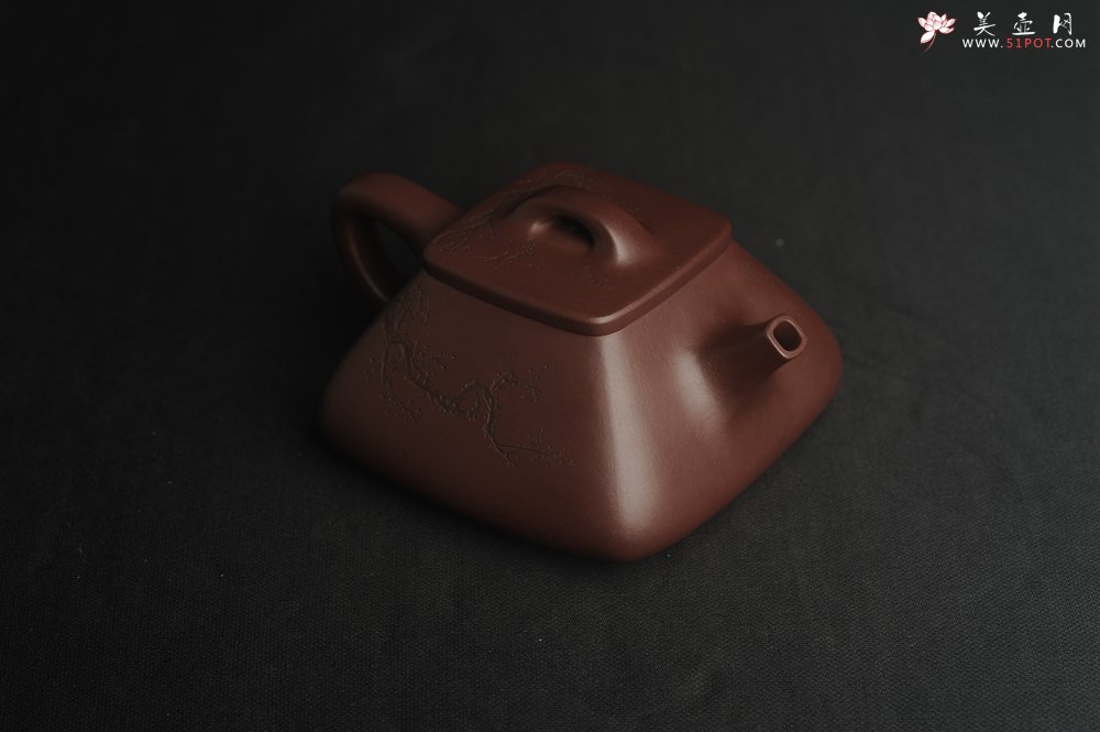 紫砂壶图片：美壶特惠 精致全手工混方石瓢 装饰梅花特文气 - 美壶网