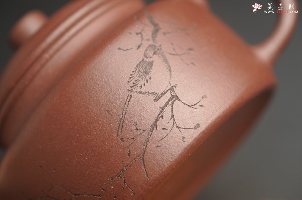 紫砂壶图片：,美壶特惠 优质紫泥精致枯枝鸟德中壶 矿物质丰富 茶人醉爱 - 美壶网