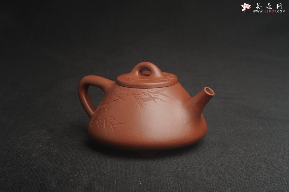 紫砂壶图片：特好底曹青全手工小品子冶石瓢茶壶 一票饮 刻竹特文气 - 美壶网