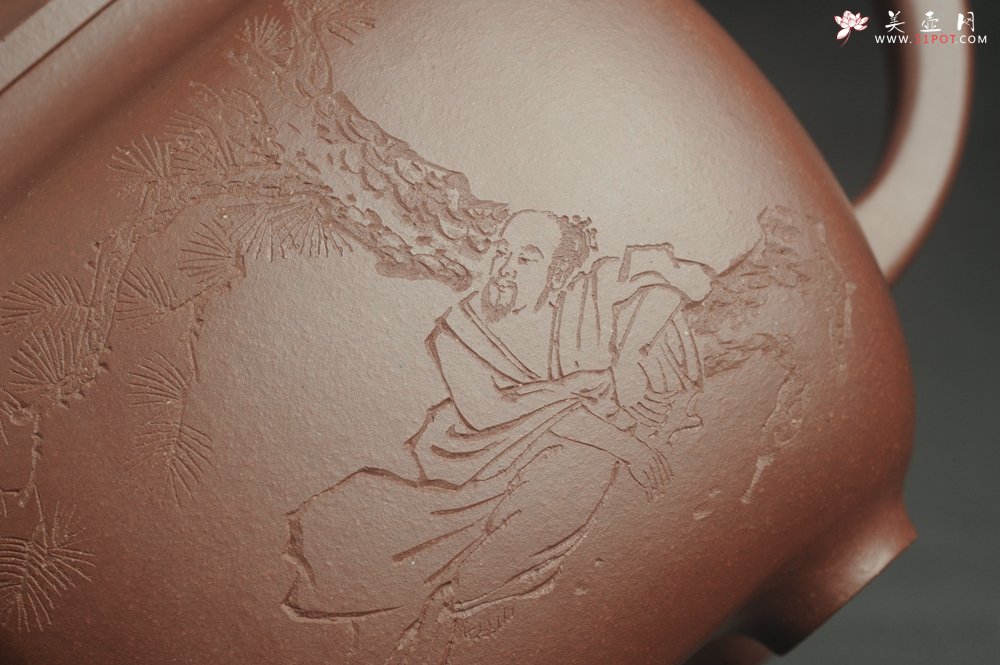 紫砂壶图片：实力派张海艳全手工油润底曹青重器鸣远四方 气势磅礴 用心之作 装饰人物特文气 - 美壶网