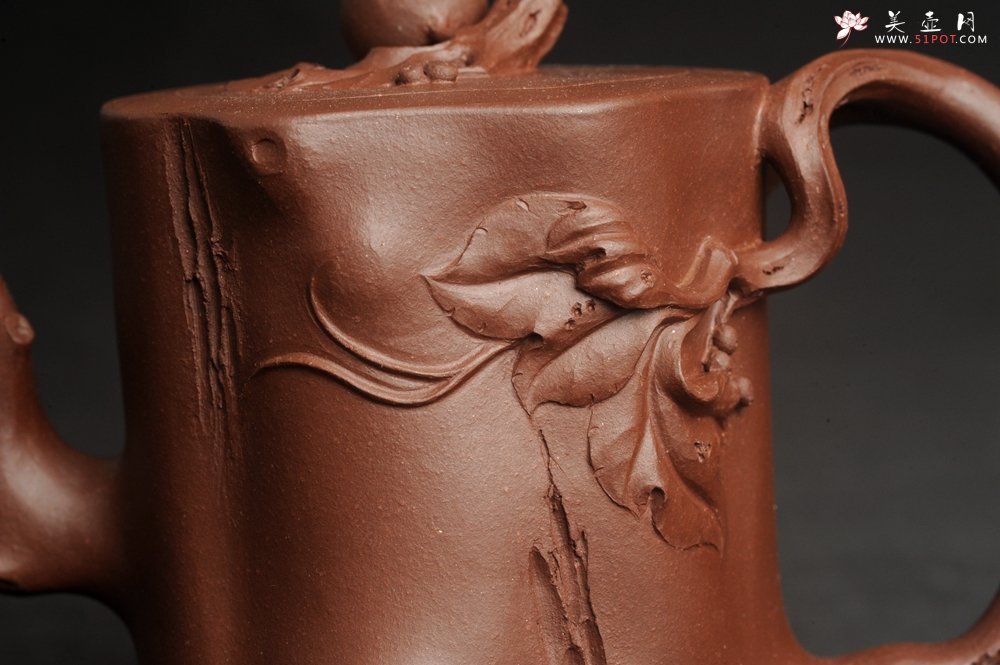 紫砂壶图片：潜力股赵老师 全手工秀雅葡萄桩 肌理贴叶自然生动 - 美壶网