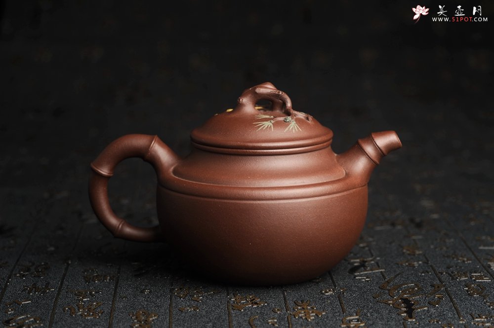 紫砂壶图片：美壶特惠 超精致紫泥松竹梅 竹鼓壶 - 美壶网