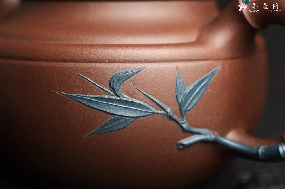 紫砂壶图片：美壶特惠 超精致紫泥松竹梅 竹鼓壶 - 美壶网