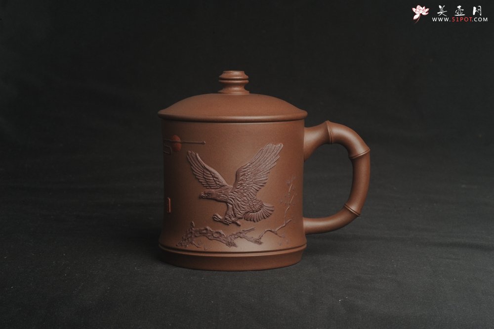 紫砂壶图片：美杯特惠 精致竹段盖杯 紫砂杯茶杯 大鹏展翅 - 美壶网