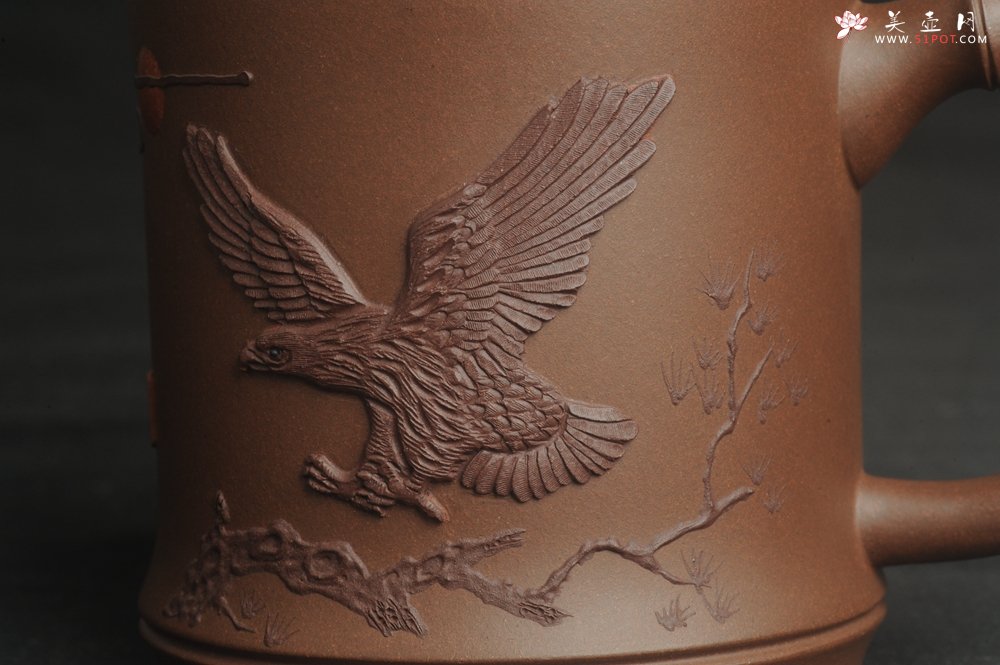 紫砂壶图片：美杯特惠 精致竹段盖杯 紫砂杯茶杯 大鹏展翅 - 美壶网