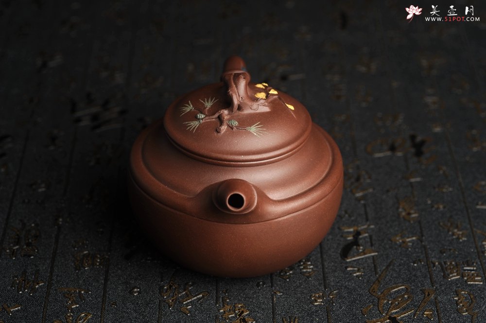 紫砂壶图片：美壶特惠 超精致紫泥松竹梅 竹鼓壶 - 美壶网