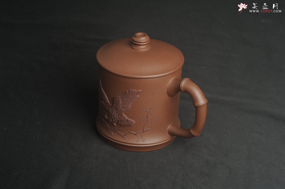 紫砂壶图片：美杯特惠 精致竹段盖杯 紫砂杯茶杯 大鹏展翅 - 美壶网