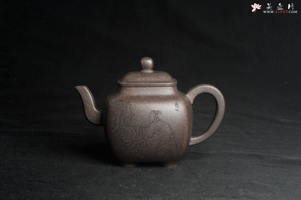 紫砂壶图片：实力派张海艳 全手工油润老青灰段泥重器鸣远四方 气势磅礴 用心之作 装饰拜石图特文气 - 美壶网