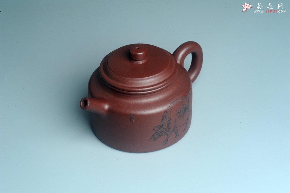 紫砂壶图片：油润黄龙山4号深井红皮龙 全手工德中壶 做工特好 俯首甘为孺子牛 - 美壶网