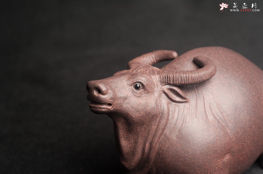 紫砂壶图片：美宠特惠 实力派工艺员姚老师  预计明年升助工  超精品老青灰泥孺子牛茶宠 长8cm高5cm  肌理 - 美壶网