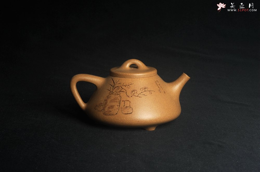 紫砂壶图片：美壶特惠 特精致老黄段子冶石瓢 金瓶增秀色 特文气 - 美壶网