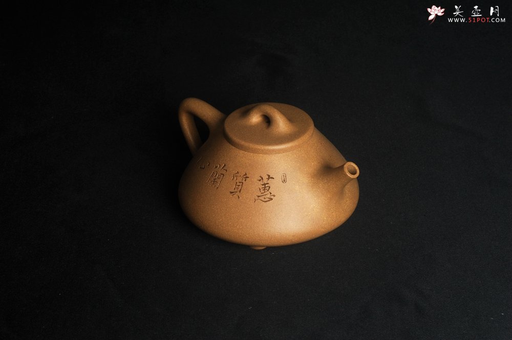 紫砂壶图片：美壶特惠 特精致老黄段子冶石瓢 装饰兰草图 特文气 - 美壶网