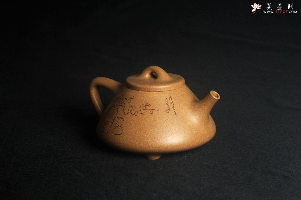 紫砂壶图片：美壶特惠 特精致老黄段子冶石瓢 金瓶增秀色 特文气 - 美壶网