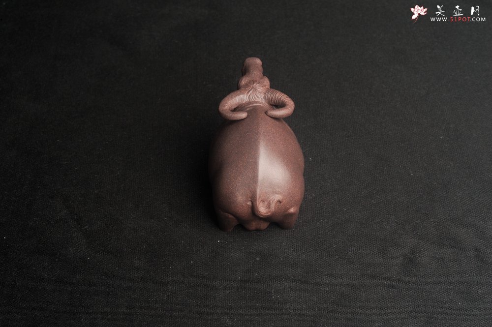 紫砂壶图片：美宠特惠 实力派工艺员姚老师  预计明年升助工  超精品老青灰泥孺子牛茶宠 长8cm高5cm  肌理 - 美壶网