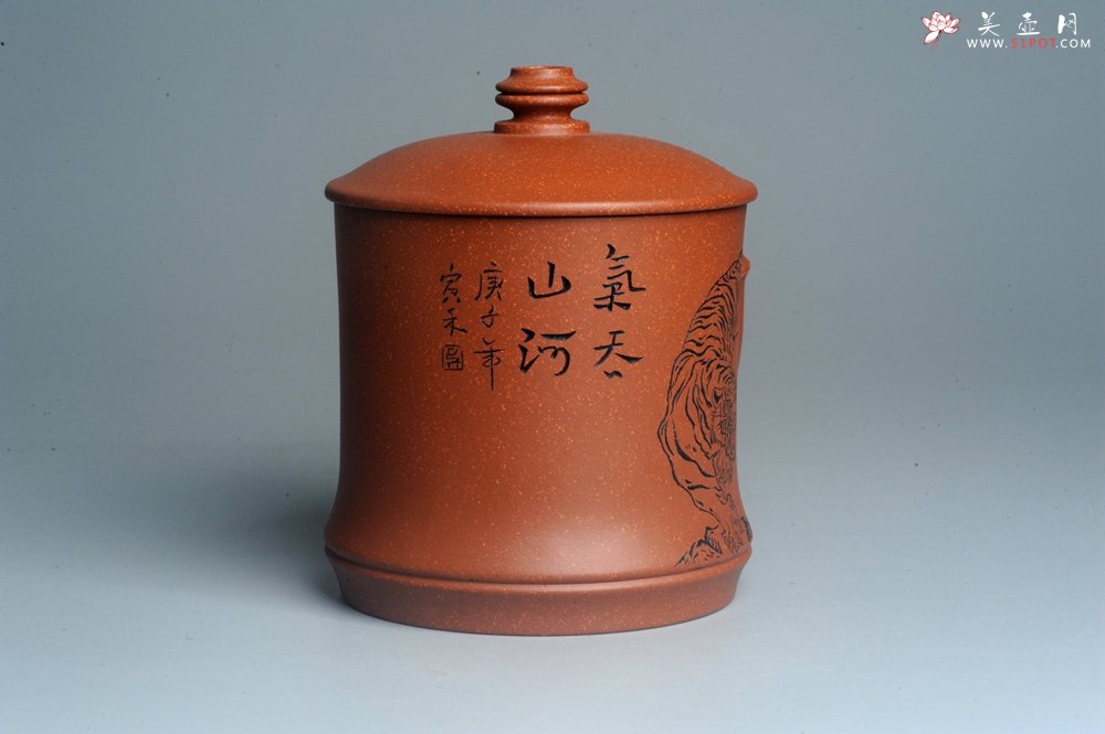 紫砂壶图片：美杯特惠 精致竹段下山虎盖杯 紫砂杯 - 美壶网