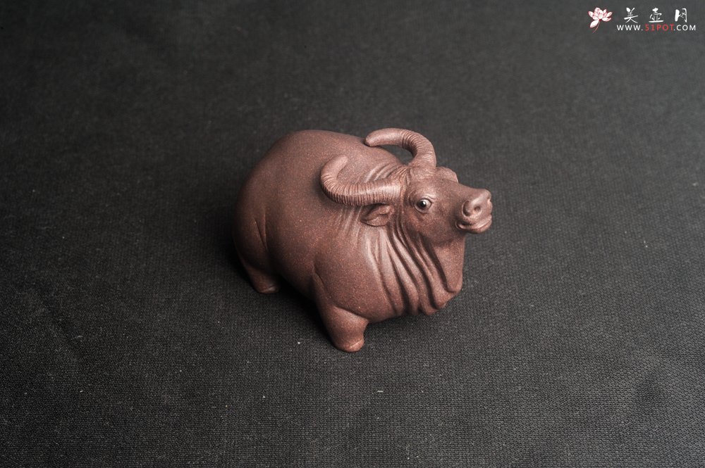 紫砂壶图片：美宠特惠 实力派工艺员姚老师  预计明年升助工  超精品老青灰泥孺子牛茶宠 长8cm高5cm  肌理 - 美壶网