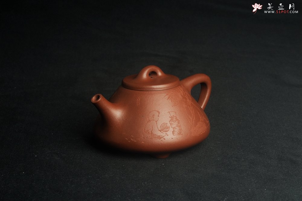 紫砂壶图片：特好底曹青 全手工品茗悟道小子冶石瓢 装饰特文气 期待与亲结缘 - 美壶网