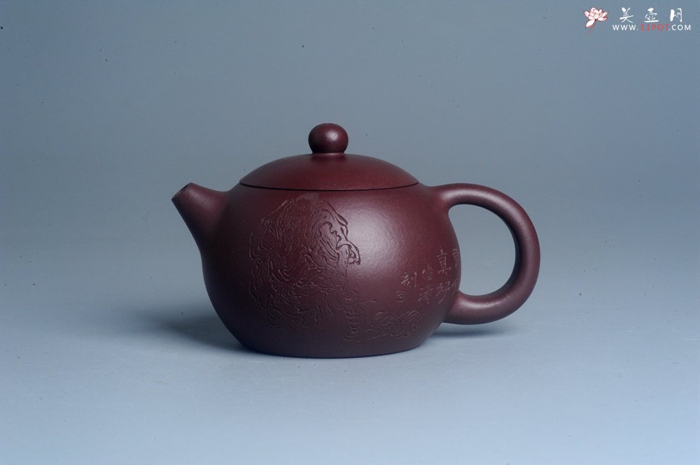 紫砂壶图片：实力派工艺师周斌优质底槽青全手工精工西施茶壶 实力名家刘伟涛装饰 有钱真好 - 美壶网