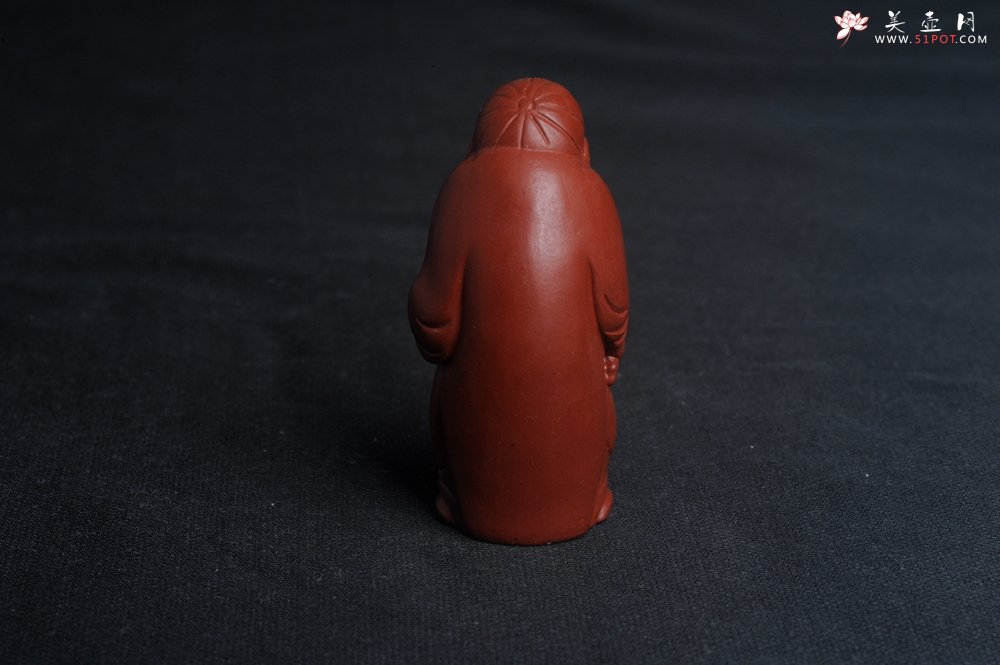 紫砂壶图片：精致大红袍朱泥财主手把件摆件茶宠 高6.5cm - 美壶网