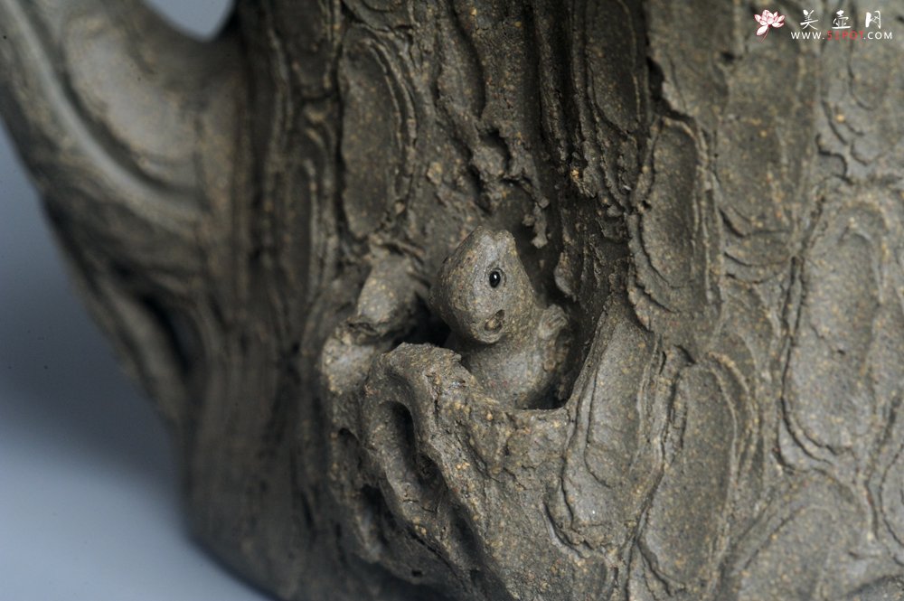 紫砂壶图片：潜力股赵老师 全手工青段松桩壶 松鼠跃然壶盖特有趣 肌理丰富 期待与您结缘 - 美壶网